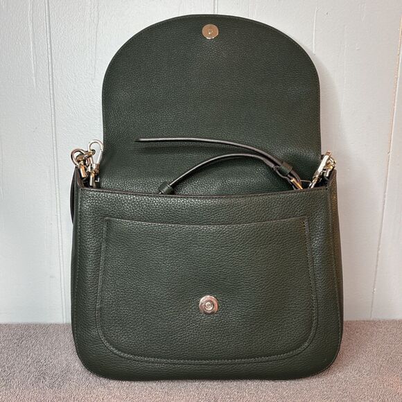 kailee medim flap shoulder bag Detachable Crossbody Strap Pebbled Hunter Green - Picture 7 of 12